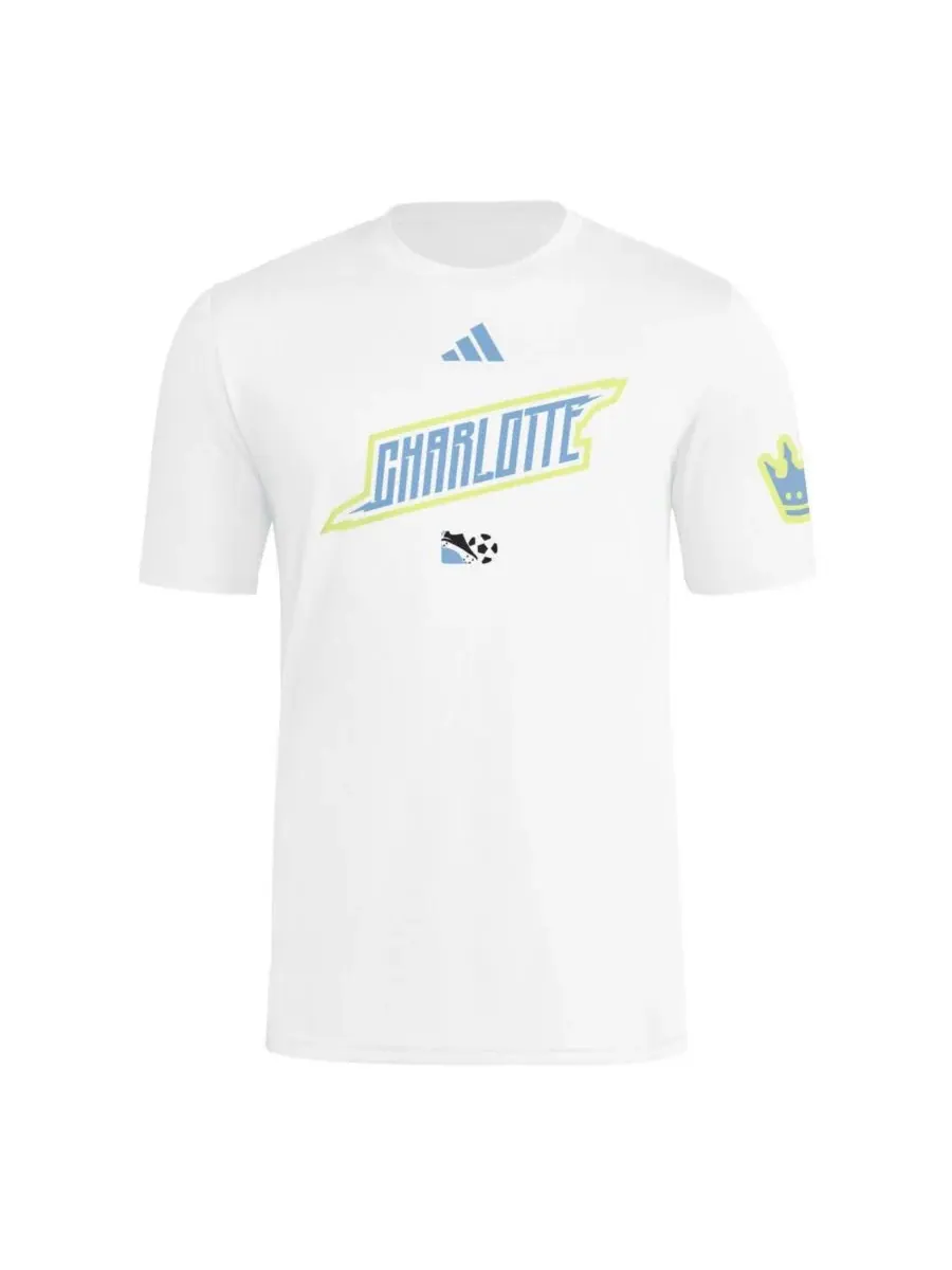 Adidas Мужская белая футболка Charlotte FC из архивной коллекции 2025 года с крючковым креплением — изображение 2 из 3, белый