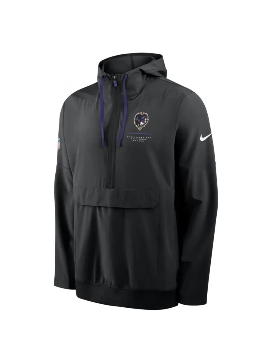 Ветровка-анорак с капюшоном и полузамком Baltimore Ravens Sideline Anorak Nike — изображение 2 из 3, черный