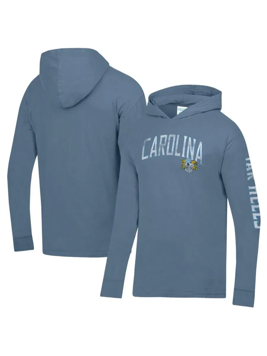 Мужская футболка с капюшоном и длинным рукавом с принтом North Carolina Tar Heels Comfortwash — синий