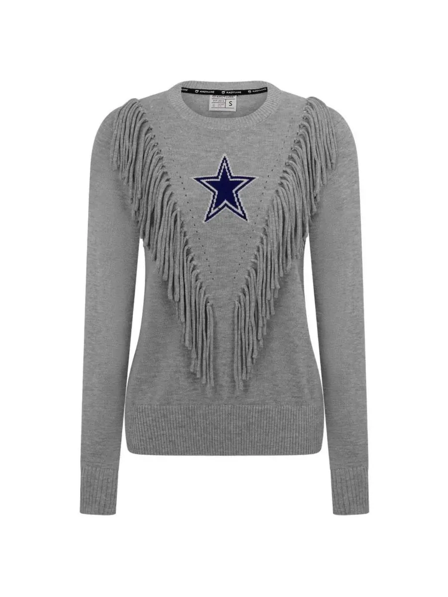 Kadyluxe Женский серебристый пуловер с бахромой и блестками в стиле команды Dallas Cowboys — серебристый