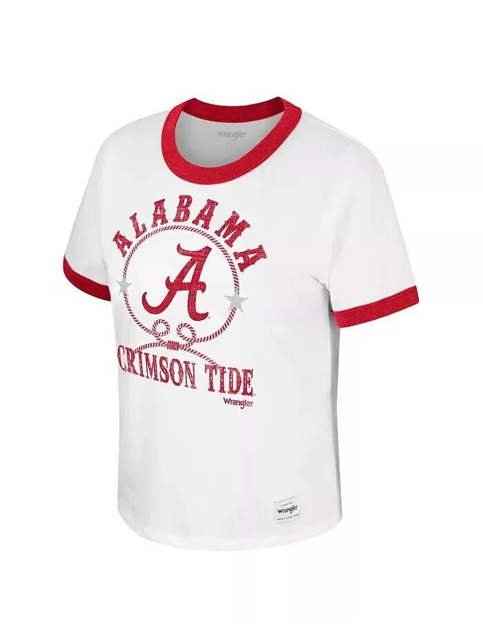 Женская белая футболка с эффектом потертости Alabama Crimson Tide x Wrangler Freehand Ringer — изображение 3 из 3