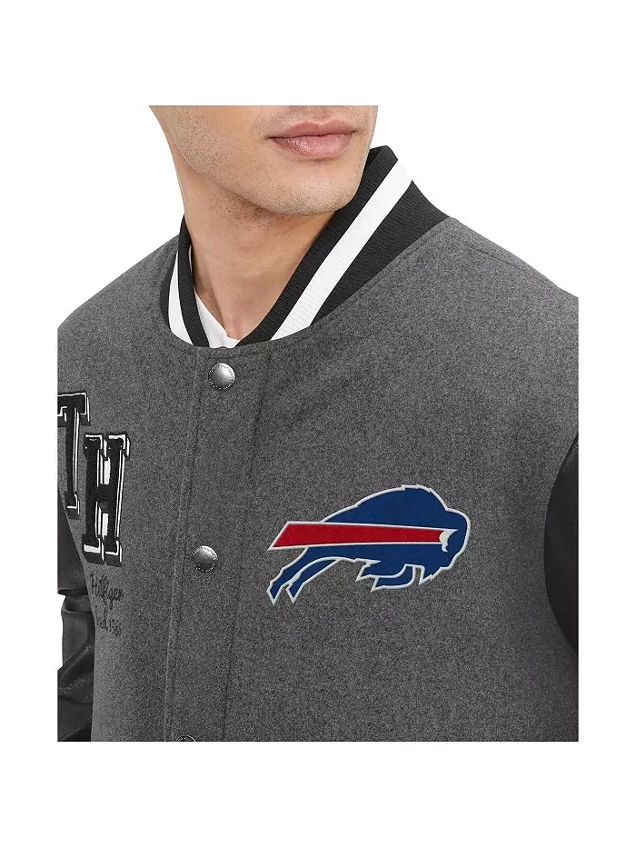 Мужская ворсованная серая бейсбольная куртка Buffalo Bills Gunner на молнии Tommy Hilfiger — изображение 2 из 3