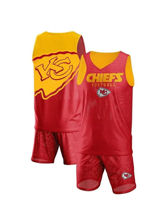Мужской красный комплект из майки и шорт Kansas City Chiefs из сетчатой ткани с v-образным вырезом