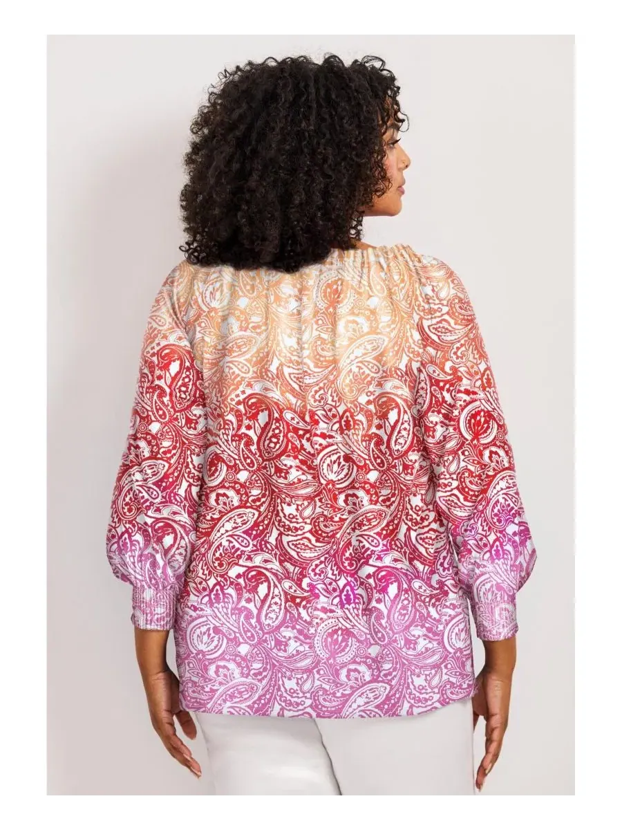 Блуза с омбре-принтом пейсли, с завязками, бренд AVENUE, Warm Ombre Paisley — изображение 3 из 3