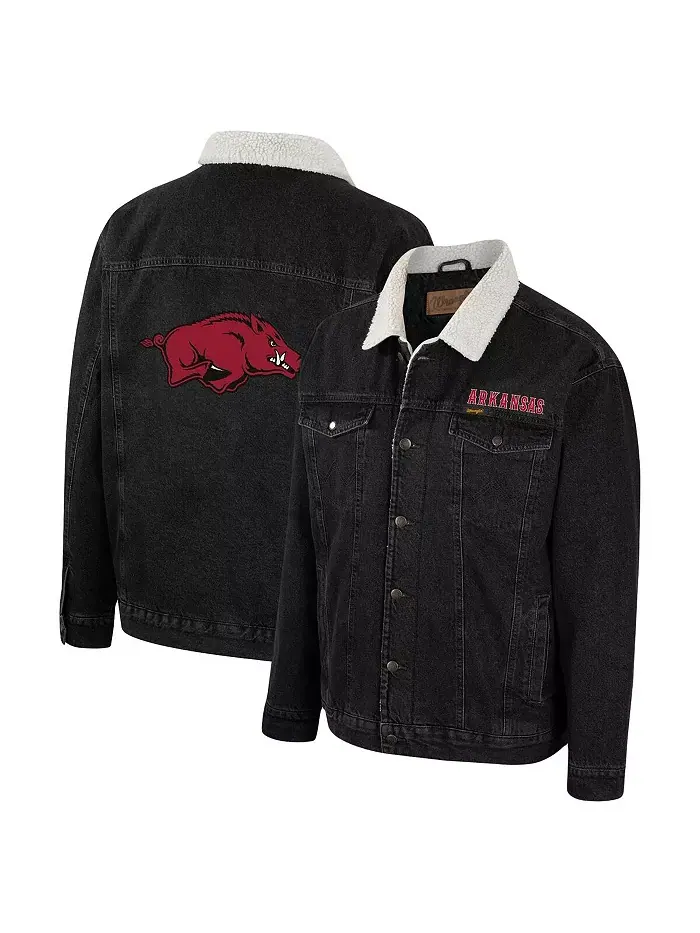 Мужская застегивающаяся джинсовая куртка Wrangler Charcoal Arkansas Razorbacks в западном стиле