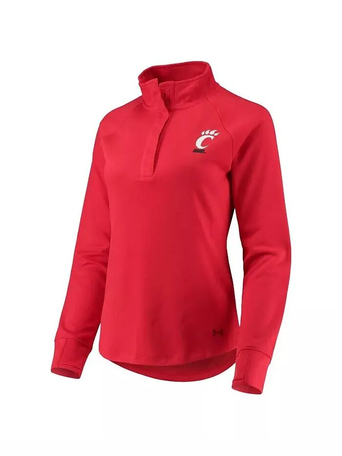 Красная женская куртка двойной вязки Cincinnati Bearcats на четверть кнопки реглан Under Armour — изображение 3 из 4