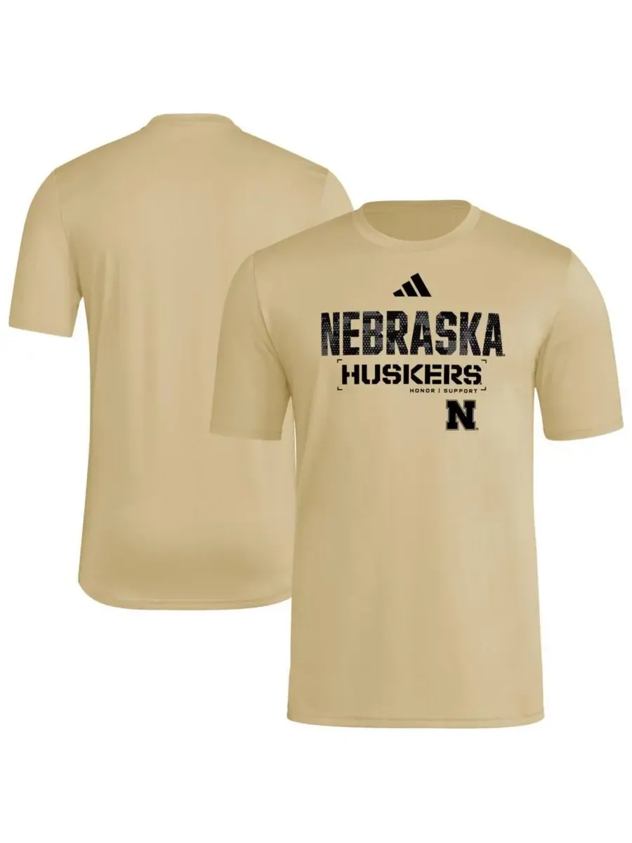 Мужская футболка AEROREADY с надписью Natural Nebraska Huskers 2025 Military Appreciation Pre-Game