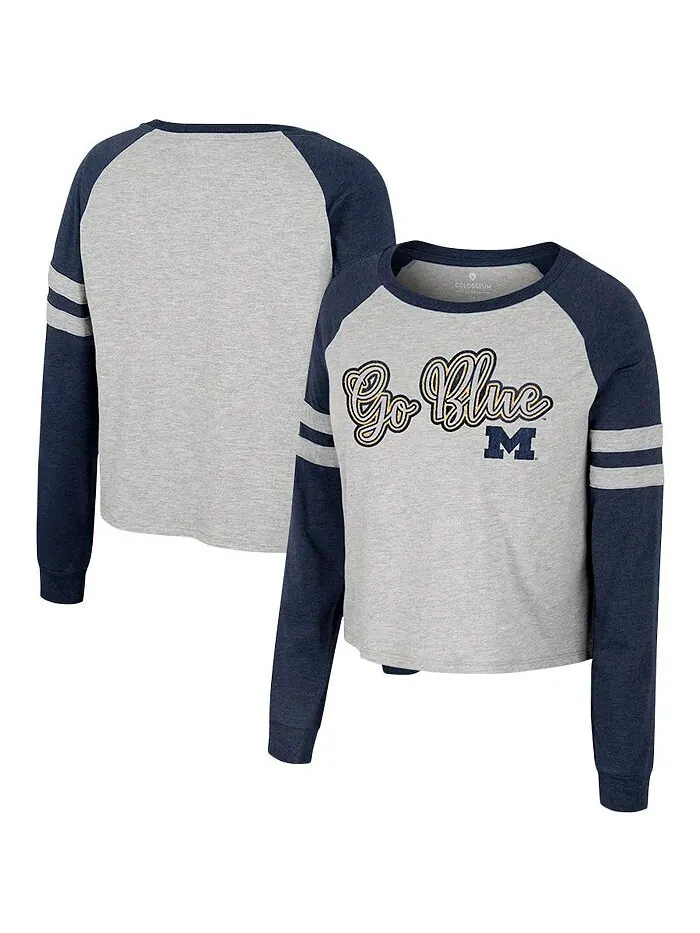 Женская укороченная футболка цвета реглан с длинными рукавами Michigan Wolverines I'm Gliding Here