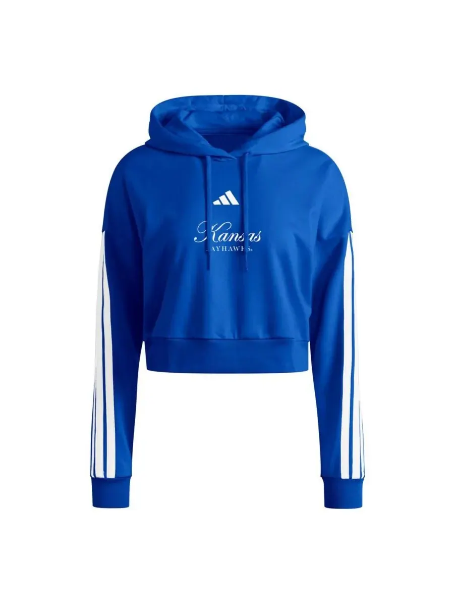 Женская укороченная толстовка с капюшоном Royal Kansas Jayhawks Campus Queen Adidas — изображение 2 из 3, королевский