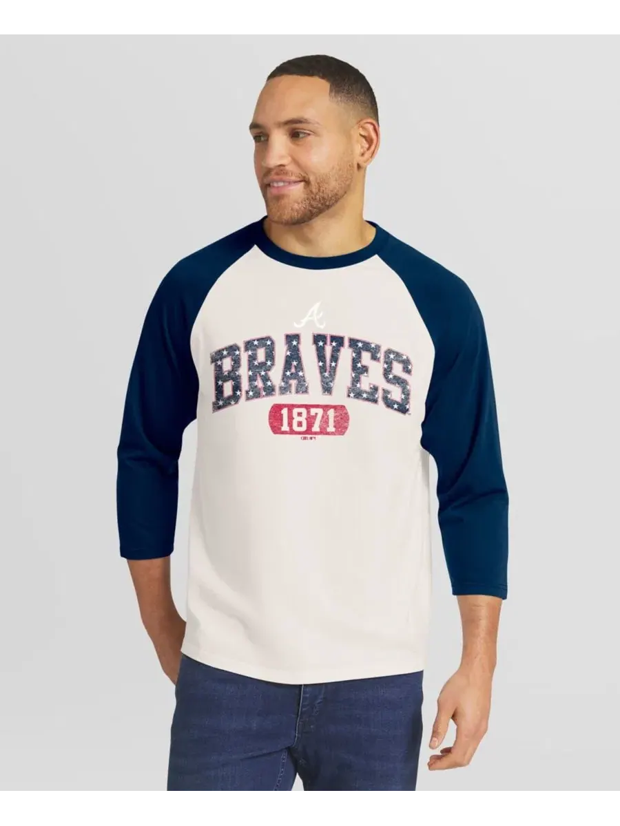 Футболка реглан с рукавом 3/4 с принтом Atlanta Braves Americana Darius Rucker Collection By — синий