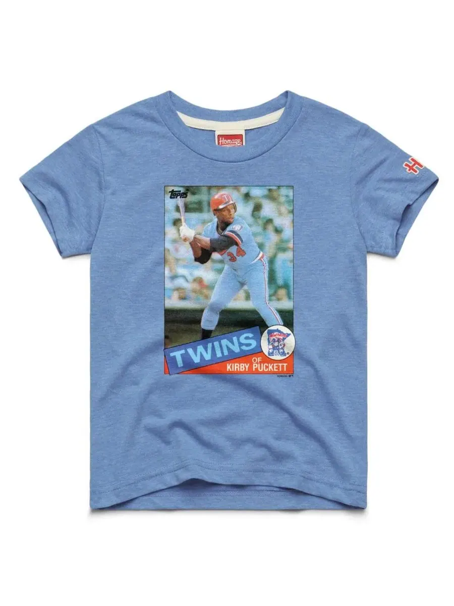 Футболка с принтом Kirby Puckett Light Blue Minnesota Twins Topps Baseball Card Tri-Blend Homage
