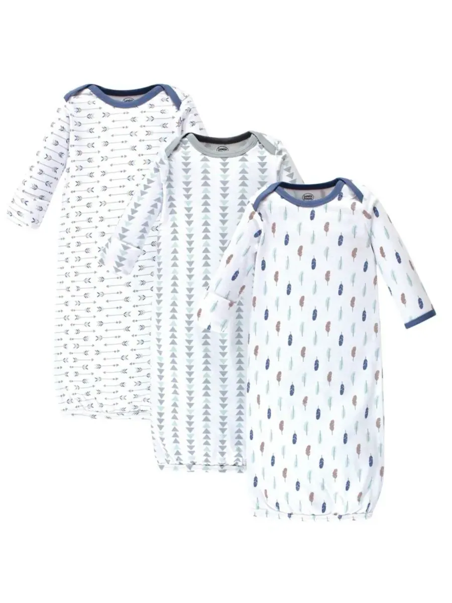 Комплект из 3 ночных рубашек Breathable Cotton Sleepwear Wraps Luvable Friends, Boy Feathers