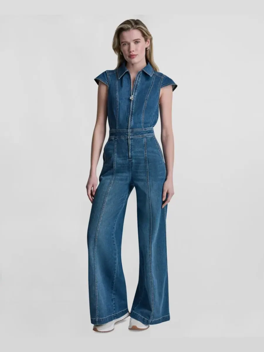 Джинсовый комбинезон с кап-рукавом и широкими штанинами DKNY Jeans, Albany