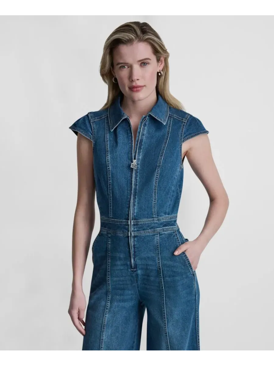 Джинсовый комбинезон с кап-рукавом и широкими штанинами DKNY Jeans, Albany — изображение 2 из 6