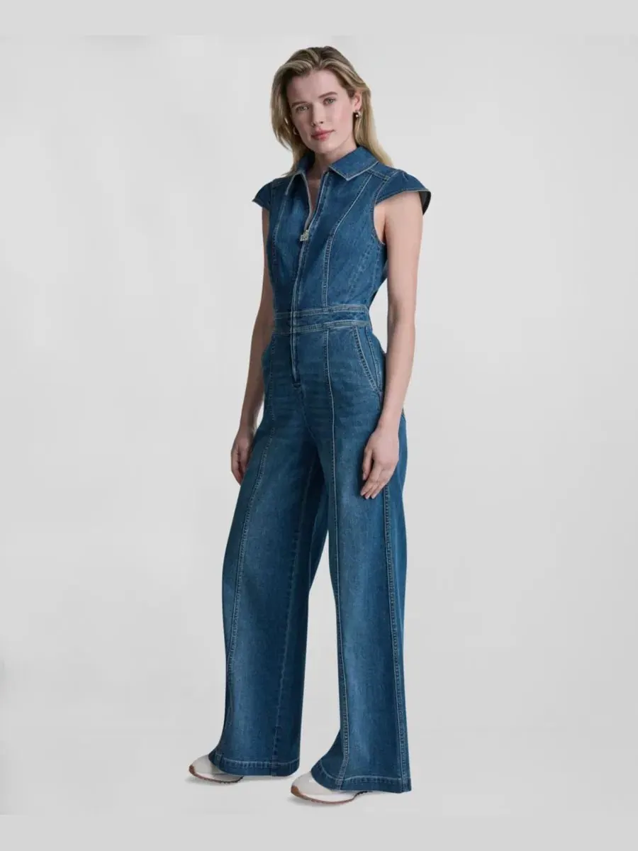 Джинсовый комбинезон с кап-рукавом и широкими штанинами DKNY Jeans, Albany — изображение 3 из 6