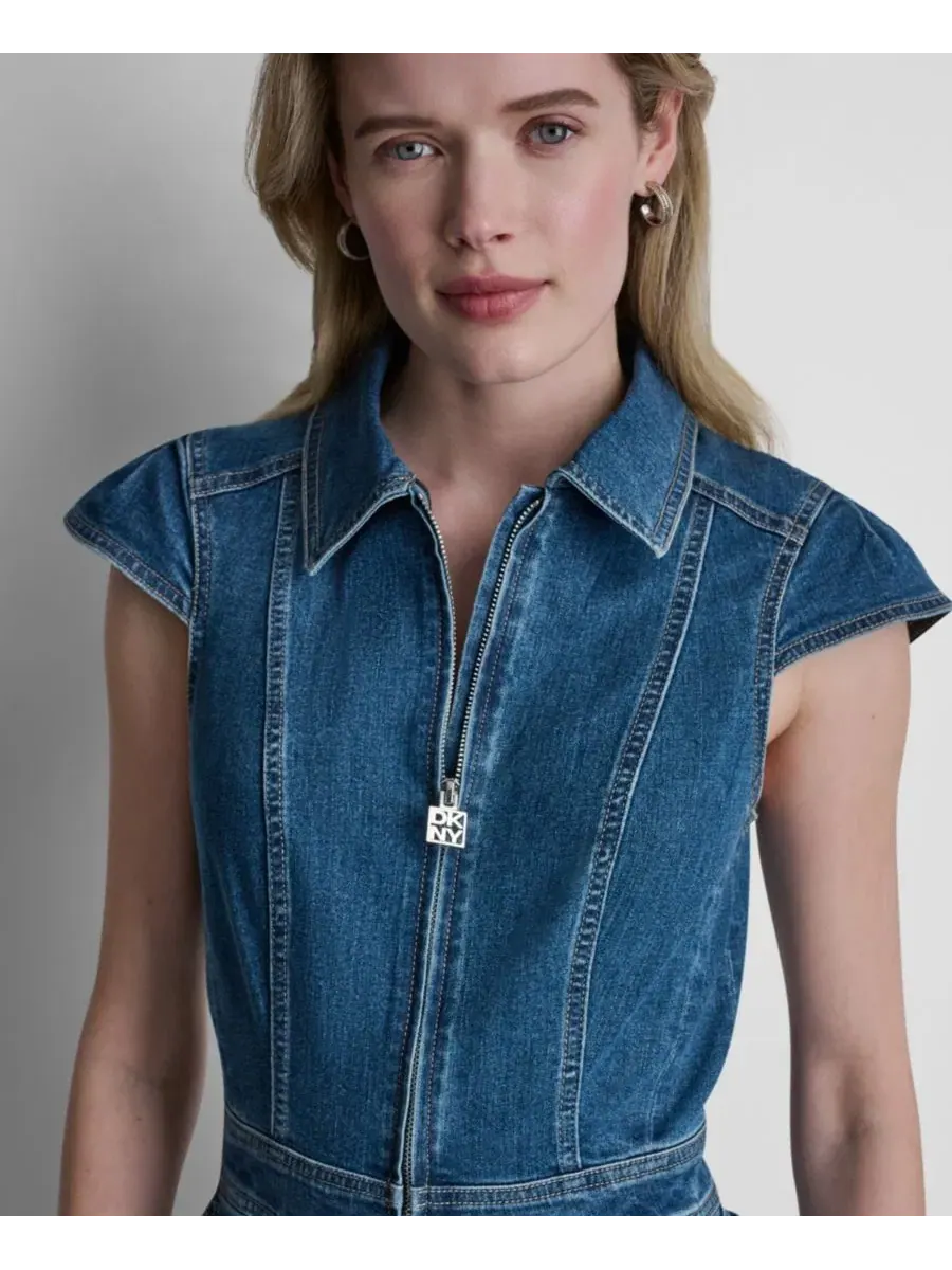 Джинсовый комбинезон с кап-рукавом и широкими штанинами DKNY Jeans, Albany — изображение 4 из 6