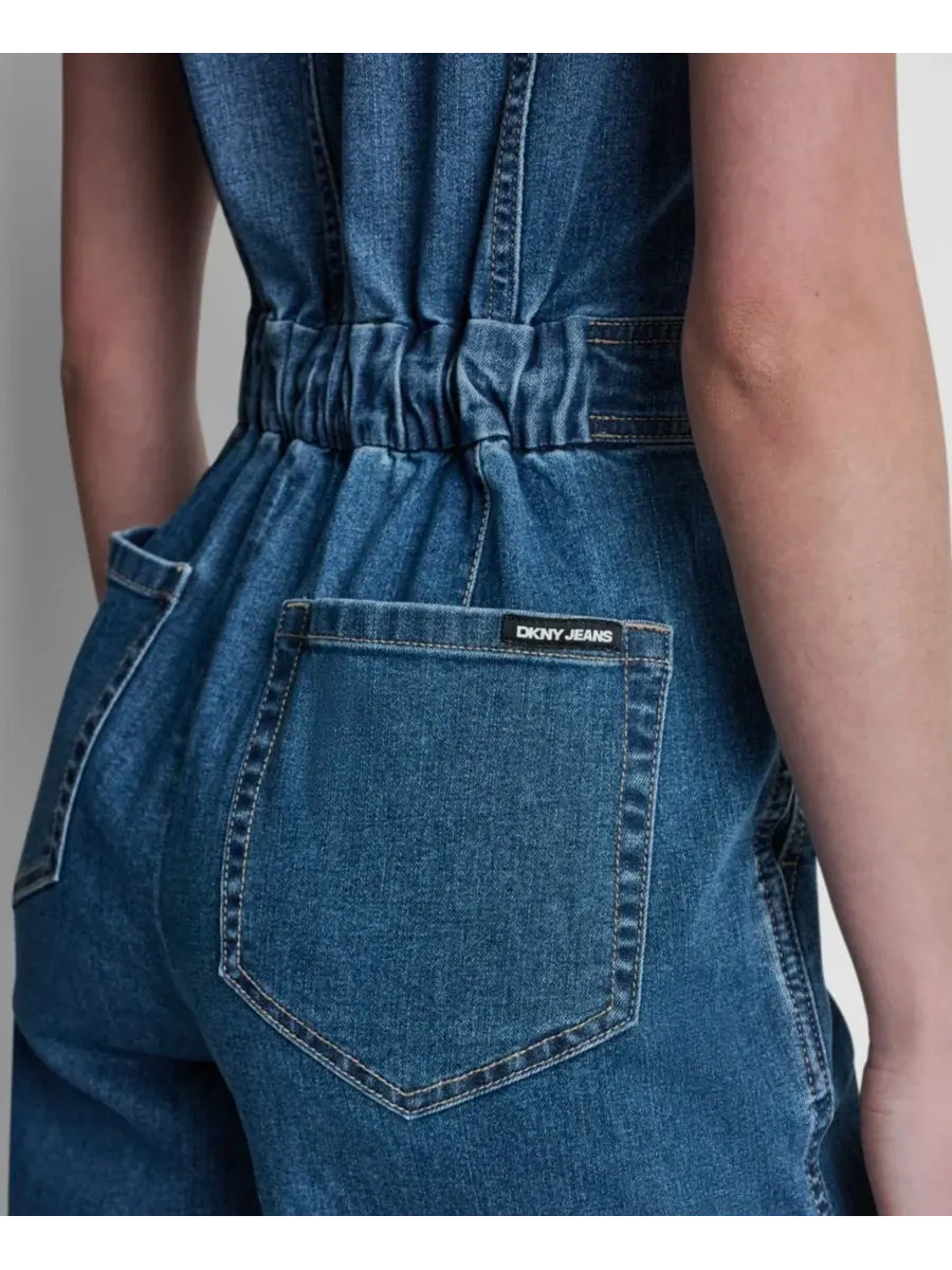 Джинсовый комбинезон с кап-рукавом и широкими штанинами DKNY Jeans, Albany — изображение 5 из 6