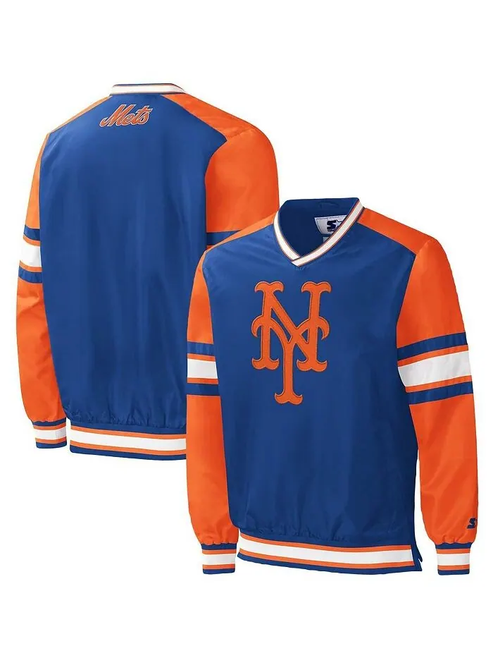 Мужской пуловер-ветровка с v-образным вырезом Royal New York Mets Yardline Starter