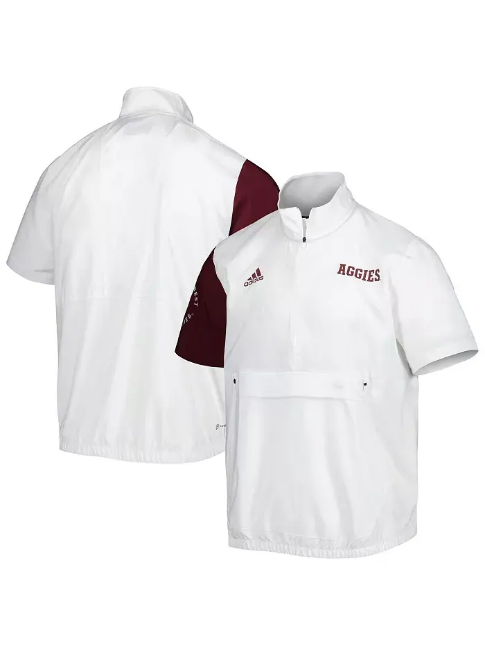Мужская белая куртка Texas A&M Aggies M STM AEROREADY с молнией на четверть adidas — изображение 1 из 3