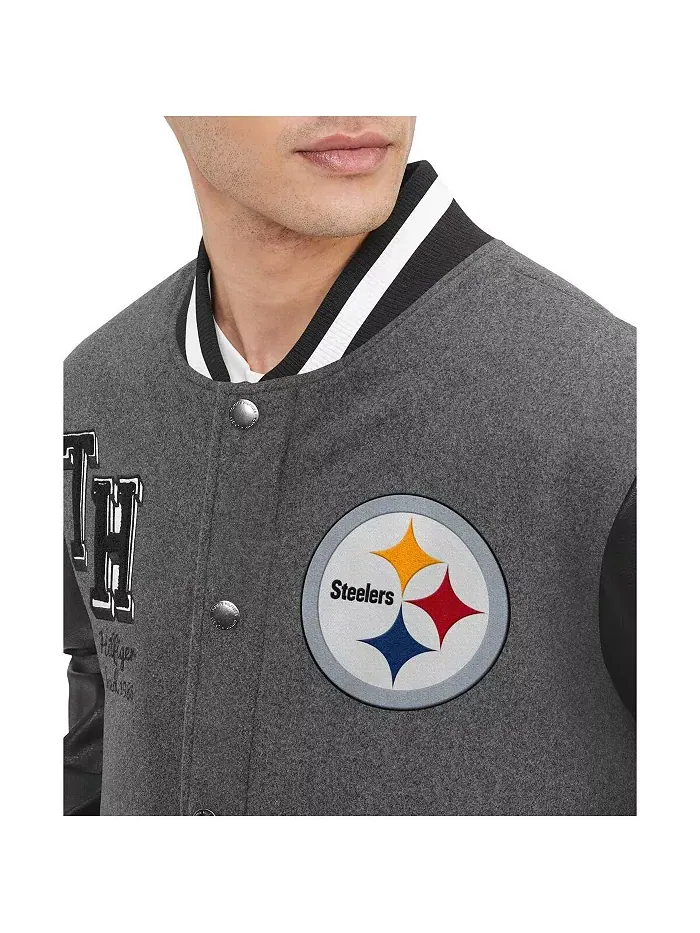 Мужская ворсованная серая и черная ватная куртка Pittsburgh Steelers Gunner с молнией Tommy Hilfiger — изображение 2 из 3