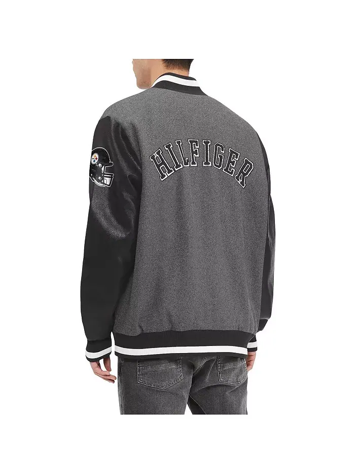 Мужская ворсованная серая и черная ватная куртка Pittsburgh Steelers Gunner с молнией Tommy Hilfiger — изображение 3 из 3
