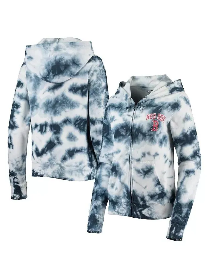 Женская флисовая толстовка с капюшоном и молнией в стиле тай-дай Boston Red Sox Navy New Era — изображение 1 из 1
