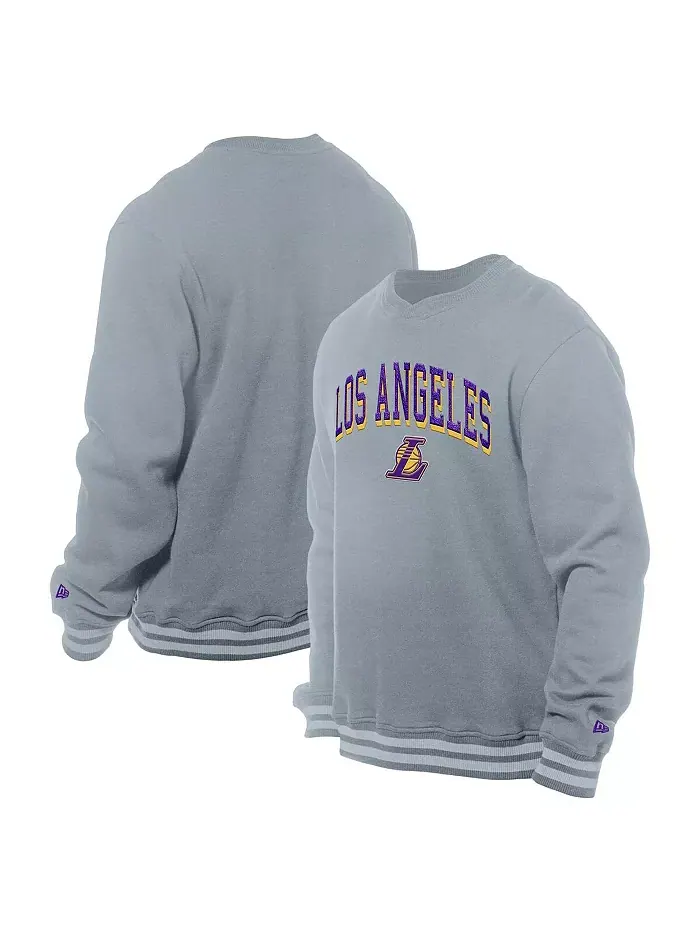 Мужской серый кроссовер худи Los Angeles Lakers с узором "шенилл" New Era