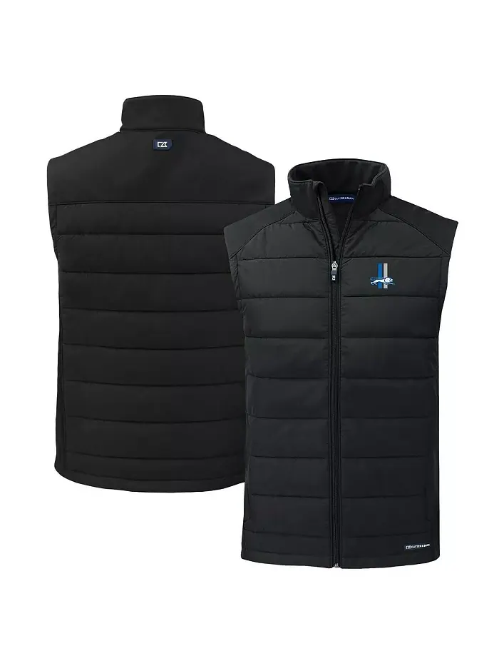 Мужской черный жилет Detroit Lions Throwback Evoke Hybrid Eco Softshell на молнии Cutter & Buck
