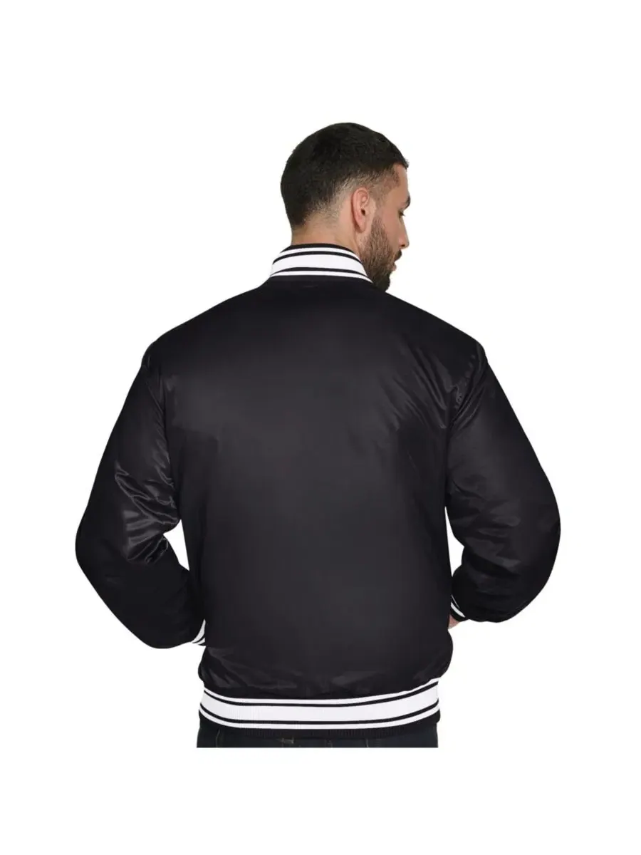 Куртка-ветровка сатиновая с принтом Final Buzzer Satin Varsity Full-Snap Starter — изображение 2 из 4, черный