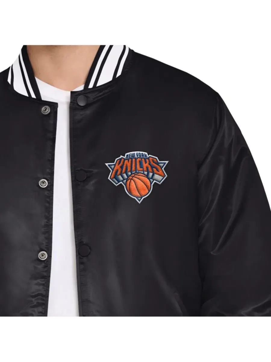 Куртка-ветровка сатиновая с принтом Final Buzzer Satin Varsity Full-Snap Starter — изображение 3 из 4, черный