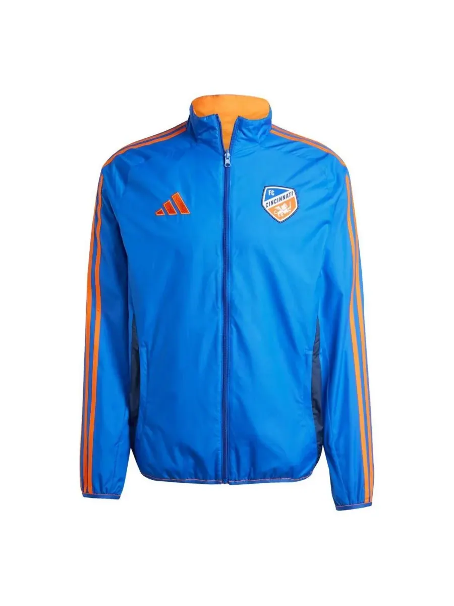 Adidas Мужская двусторонняя куртка на молнии сине-оранжевого цвета с символикой ФК Цинциннати 2025