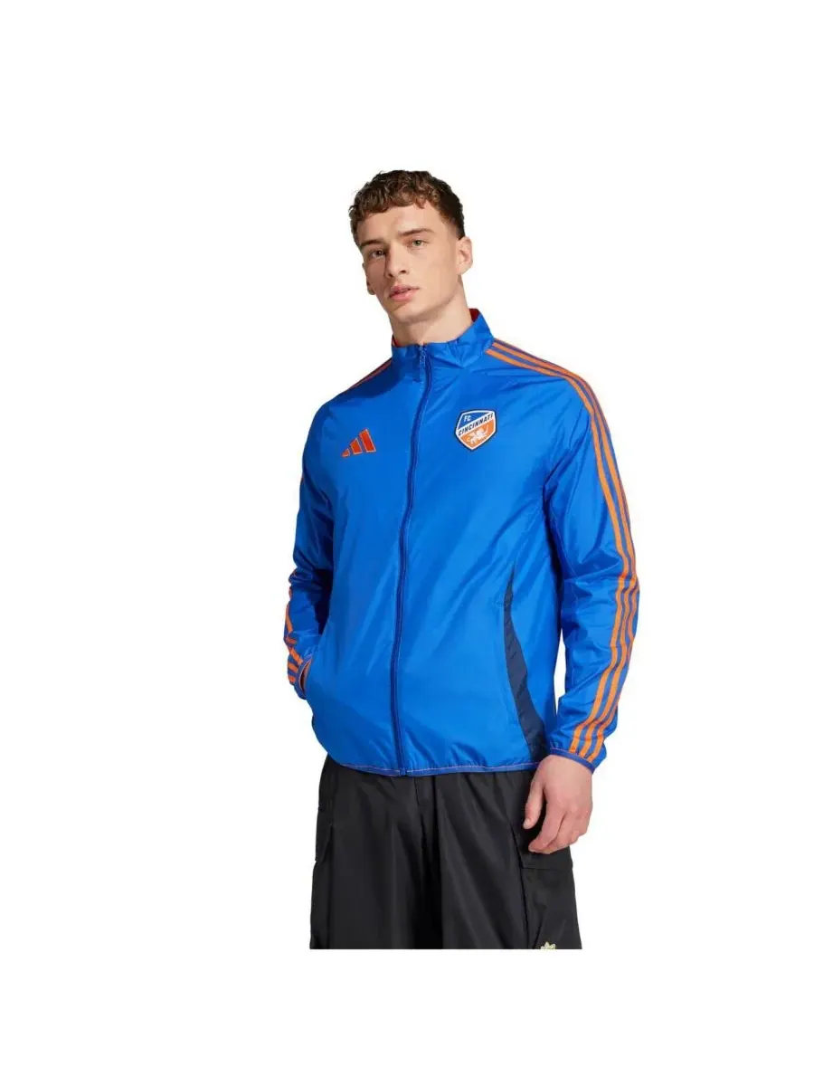 Adidas Мужская двусторонняя куртка на молнии сине-оранжевого цвета с символикой ФК Цинциннати 2025 — изображение 3 из 4