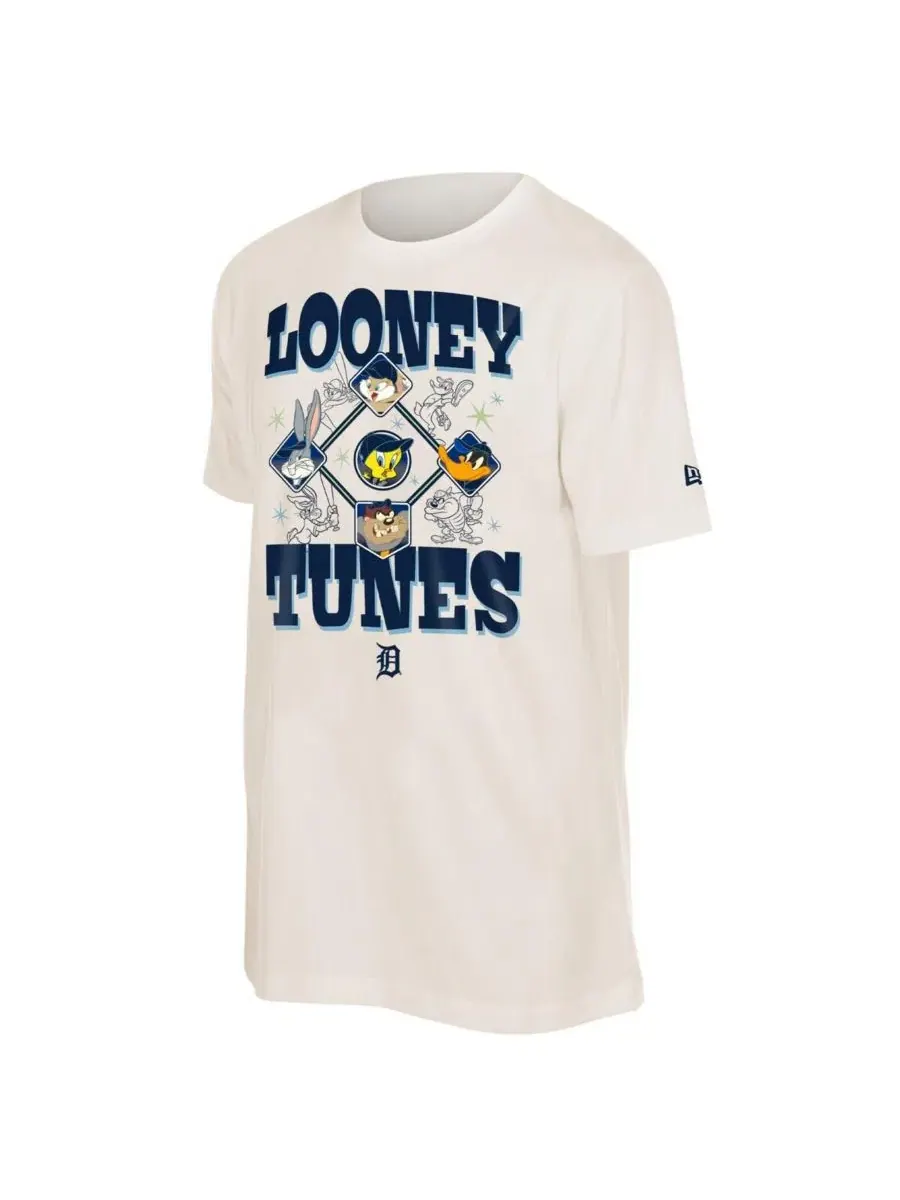 Мужская и женская кремовая футболка Detroit Tigers Looney Tunes New Era
