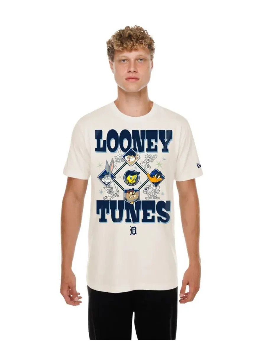 Мужская и женская кремовая футболка Detroit Tigers Looney Tunes New Era — изображение 3 из 4, бежевый