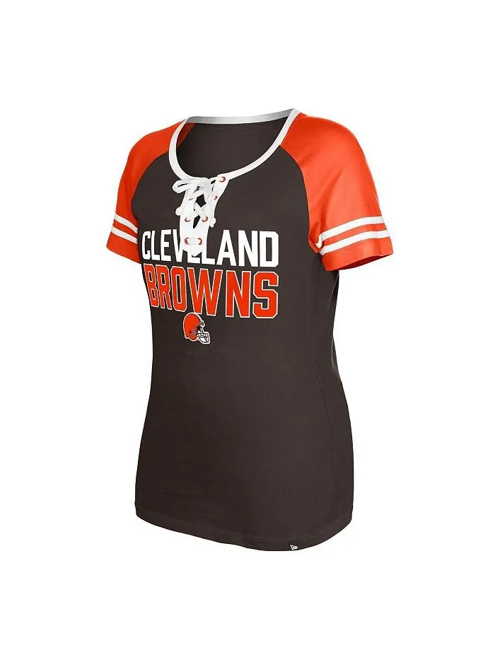 Женская коричневая футболка на шнуровке Cleveland Browns реглан New Era — изображение 2 из 3, коричневый