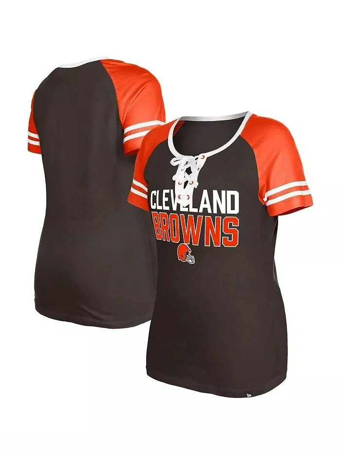 Женская коричневая футболка на шнуровке Cleveland Browns реглан New Era — изображение 1 из 3