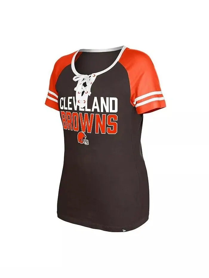 Женская коричневая футболка на шнуровке Cleveland Browns реглан New Era — изображение 2 из 3
