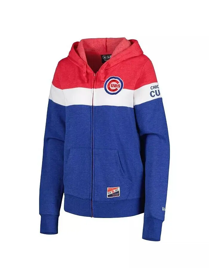 Женская куртка с капюшоном и молнией во всю длину Heather Royal Chicago Cubs с цветными блоками New — изображение 2 из 4
