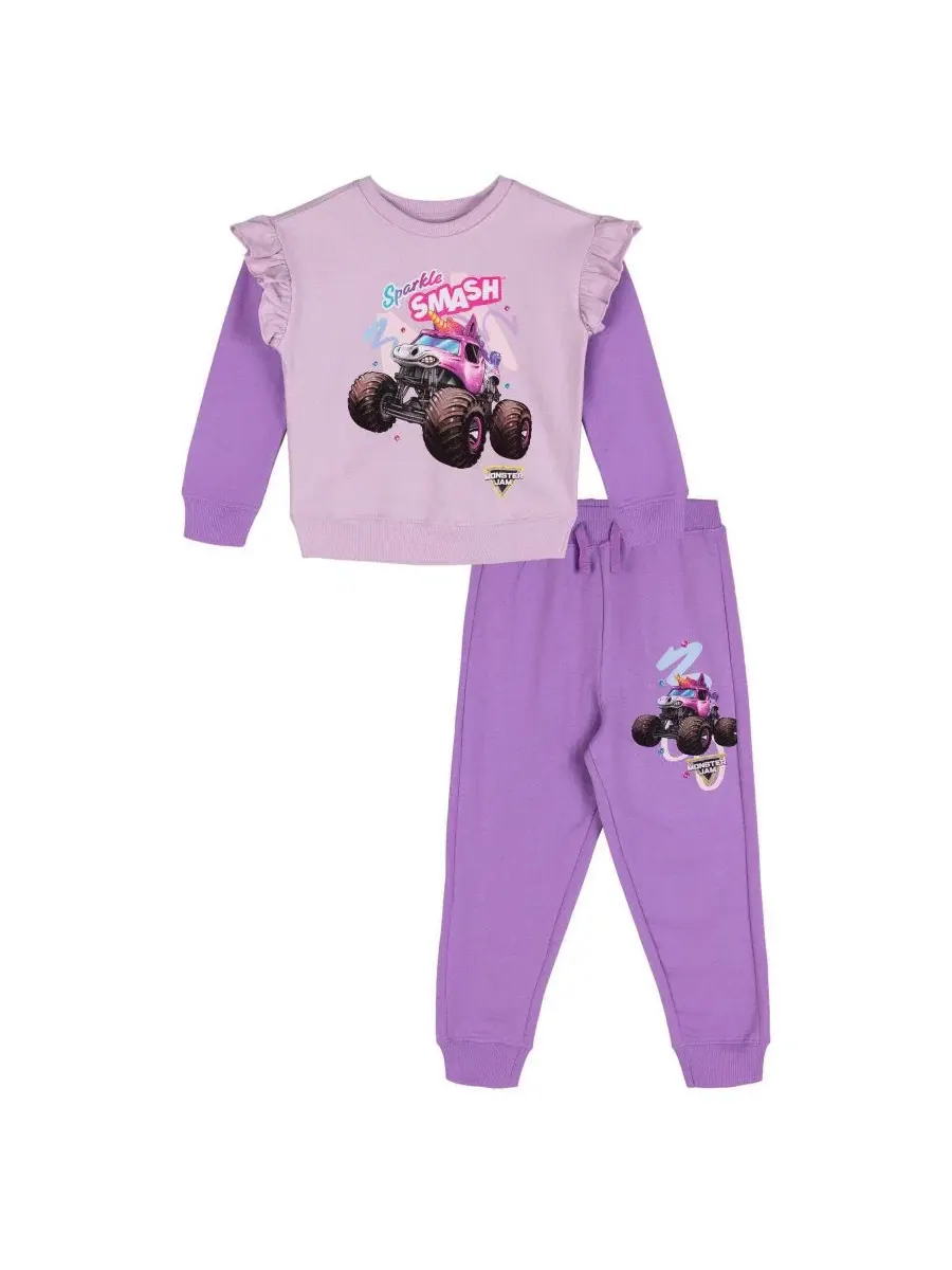Детский комплект из футера с принтом Sparkle Smash Monster Jam, Lilac Sparkle Smash