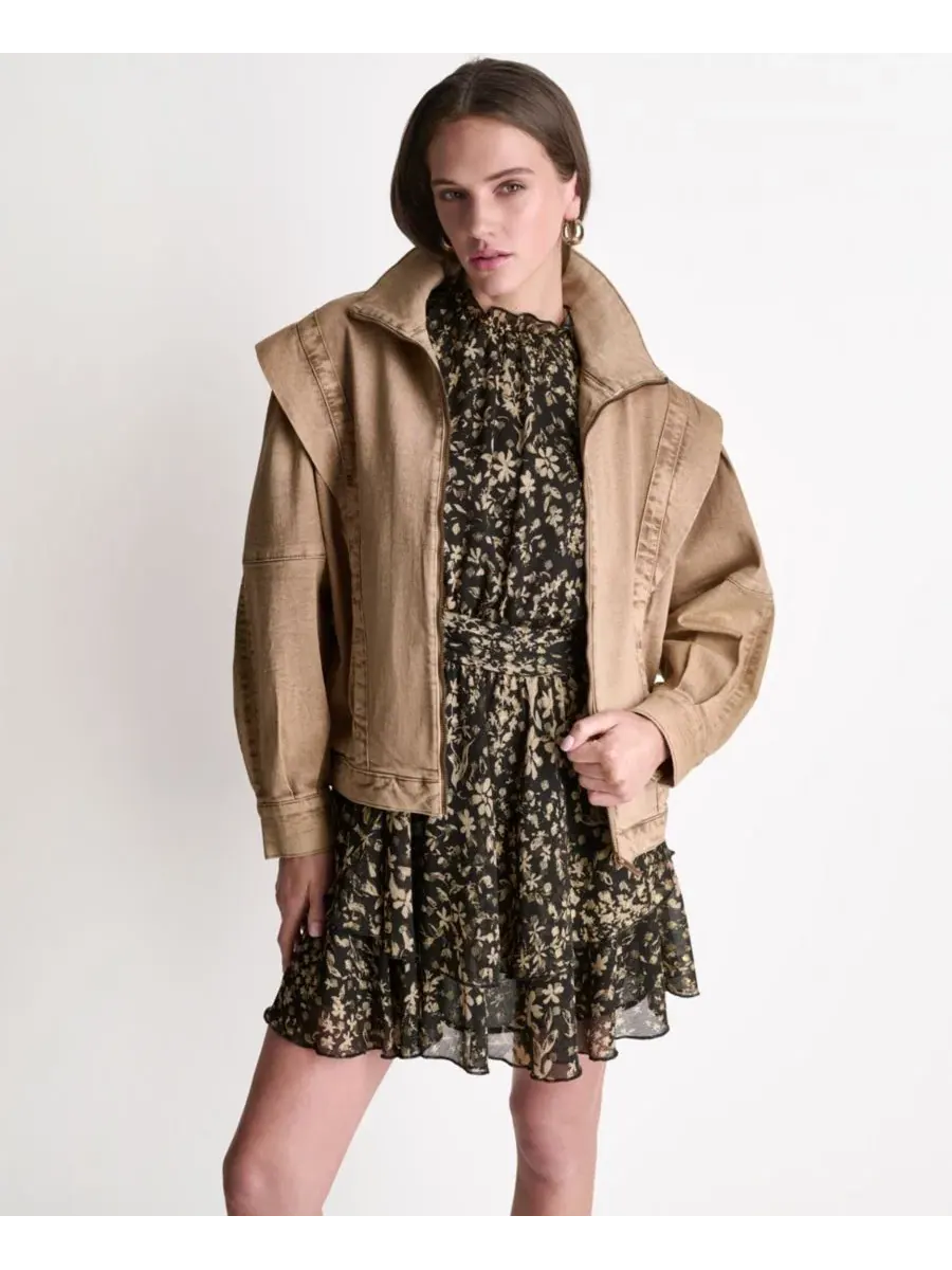 Женская куртка оверсайз с воротником и кислотной стиркой BCBG, French And Acid Wash — изображение 3 из 10