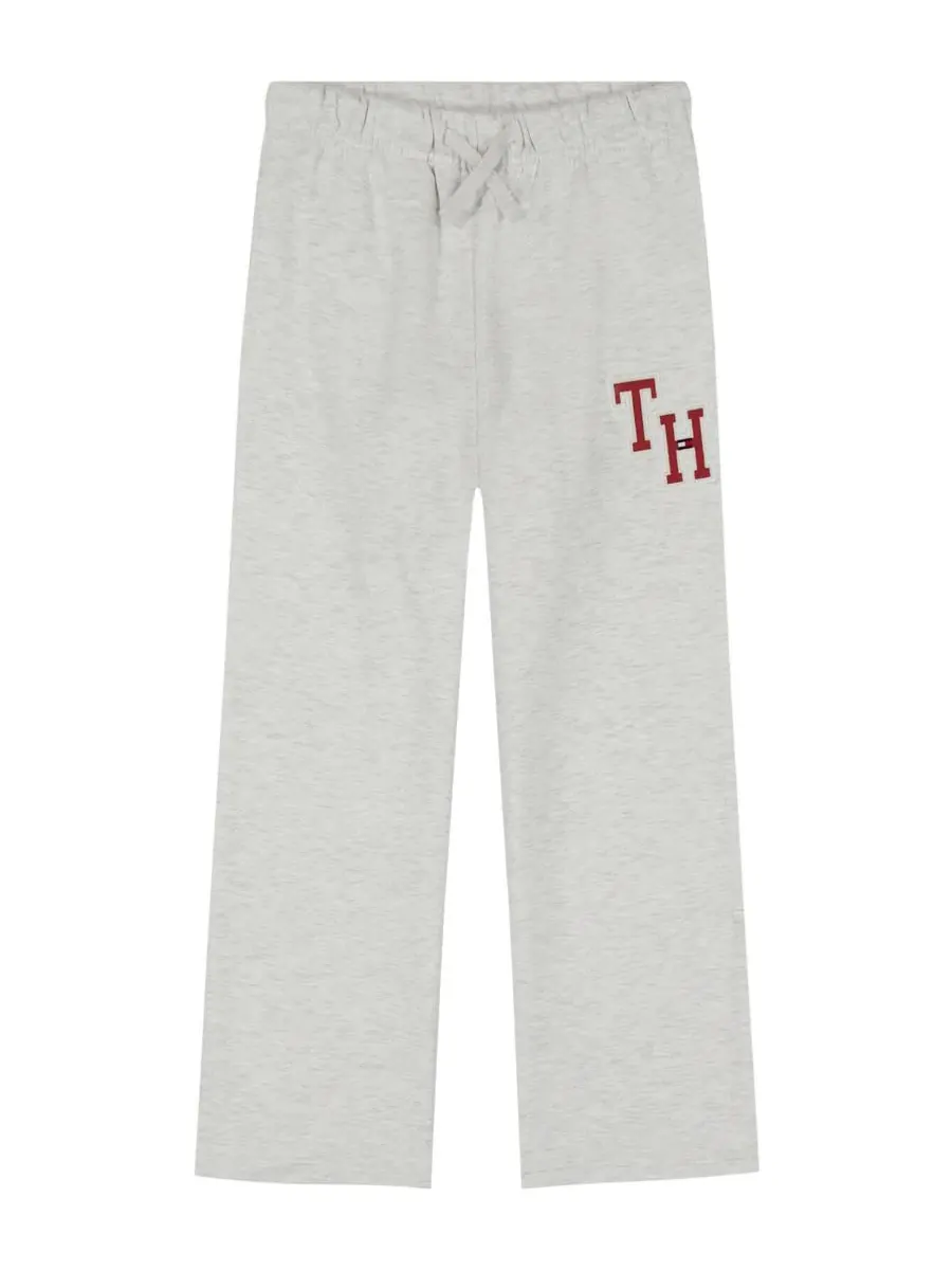 Штаны из футера с широкими штанинами, модель Monogram Embroidery Tommy Hilfiger, Oat Heather — изображение 2 из 5
