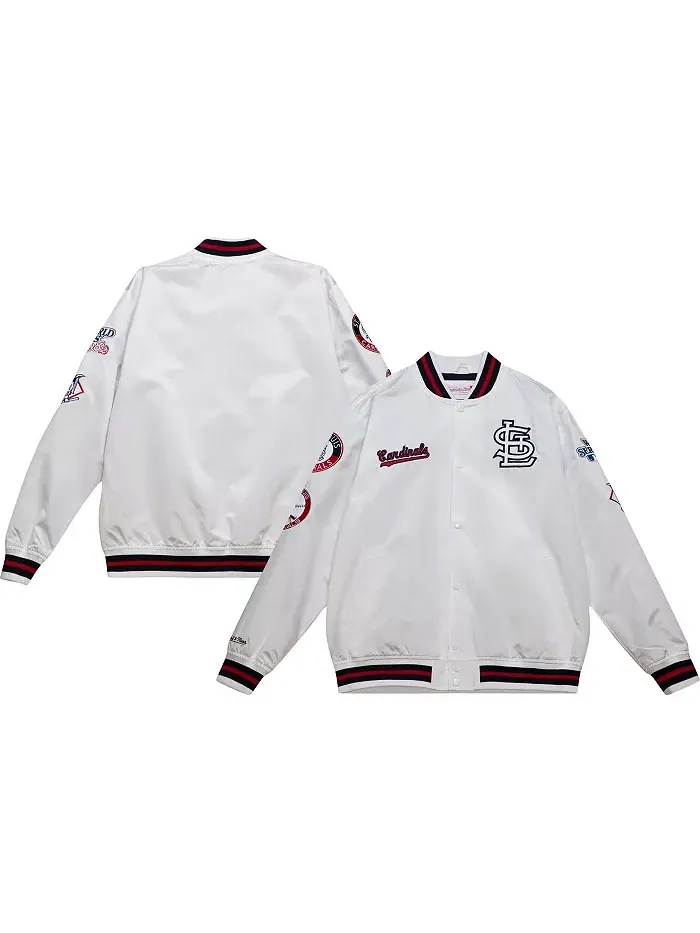 Мужская белая бейсбольная куртка St. Louis Cardinals City Collection на молнии из сатина Mitchell &