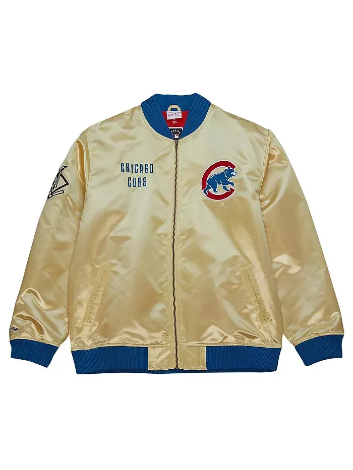 Мужская легкая атласная куртка с молнией Chicago Cubs OG 2.0 золотистого цвета Mitchell & Ness — изображение 2 из 4