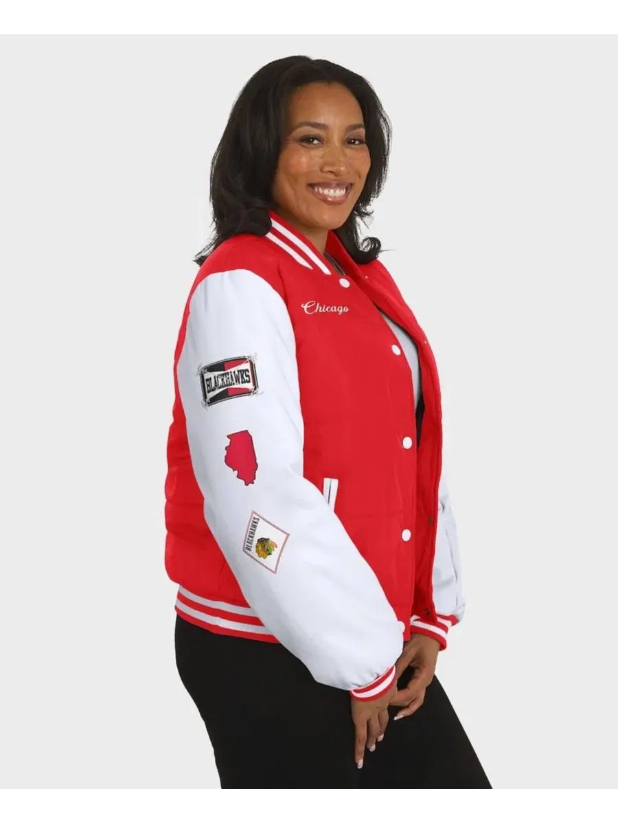 Женская куртка-пуховик Varsity Full-Snap Chicago Blackhawks WEAR by Erin Andrews — изображение 5 из 5, красный