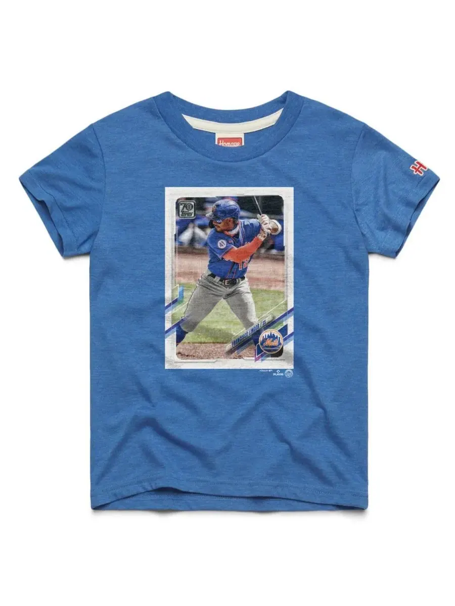 Футболка с принтом Francisco Lindor Royal New York Mets Topps Baseball Card Tri-Blend T-Shirt Homage