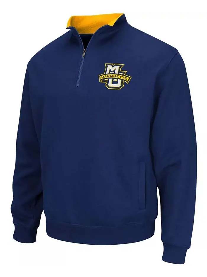 Мужская темно-синяя толстовка Marquette Golden Eagles Tortugas Logo с застежкой-молнией на четверть — изображение 2 из 3