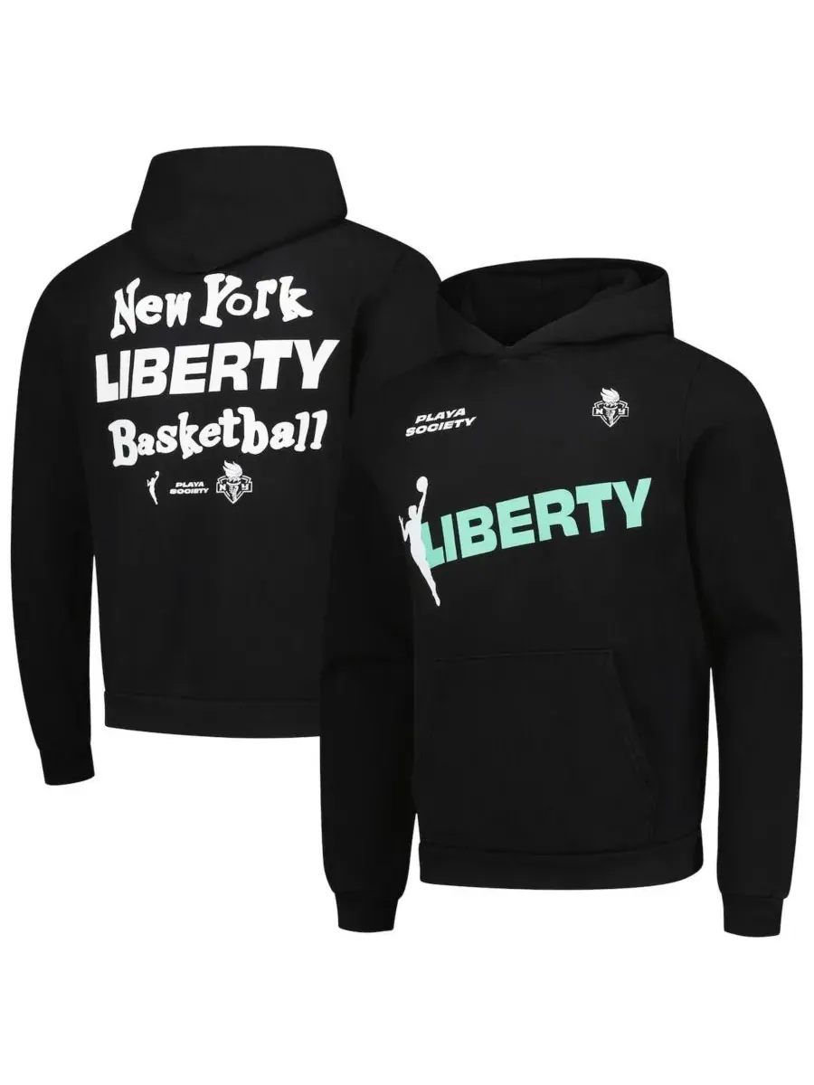 Playa Society Мужская и женская черная толстовка с капюшоном New York Liberty Team — черный