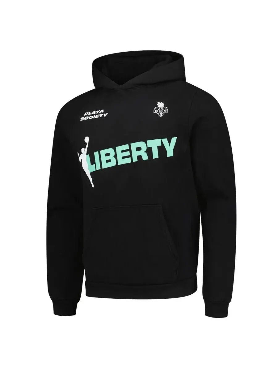 Playa Society Мужская и женская черная толстовка с капюшоном New York Liberty Team — изображение 2 из 3, черный