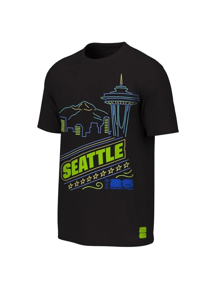 Футболка с принтом FIFA World Cup 2026 Seattle Neon City Night Outerstuff — изображение 2 из 3, черный