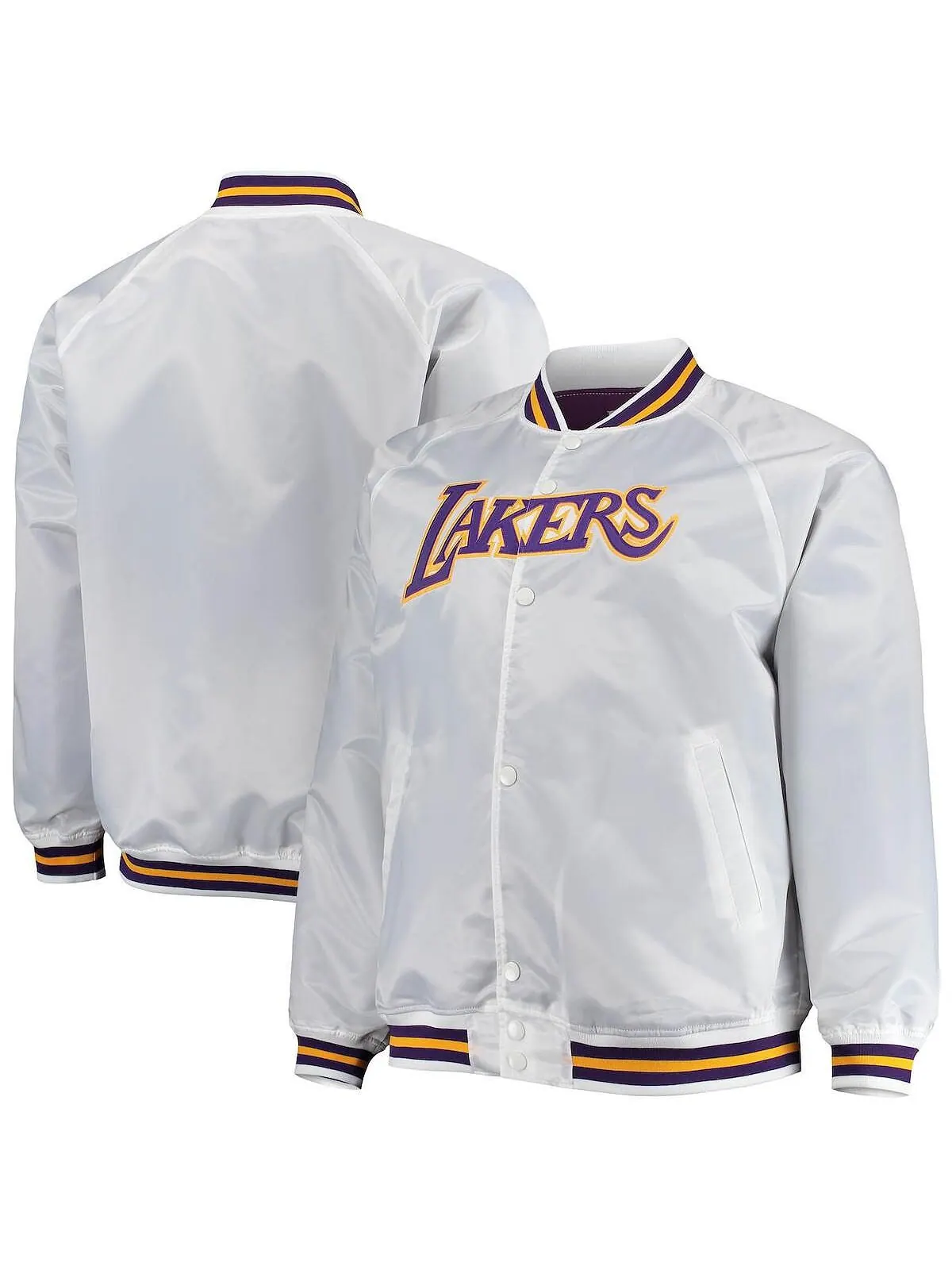 Мужская белая атласная куртка los angeles lakers big and tall hardwood classics raglan full-snap